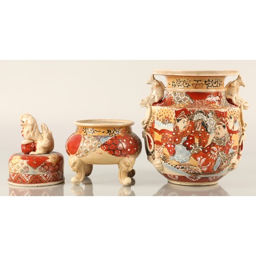 211 - Satsuma style pot in three parts, 38cm h