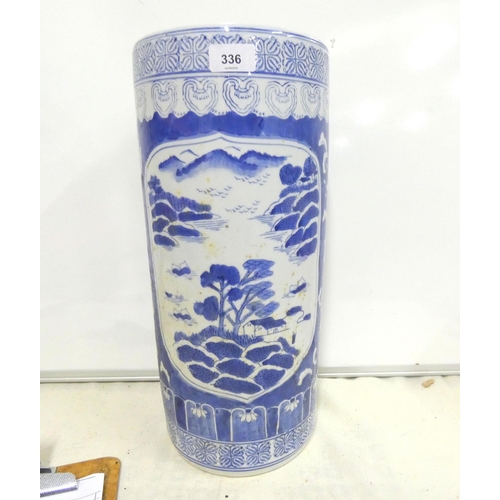 336 - Large modern Chinese blue and white stick stand. 42cm high