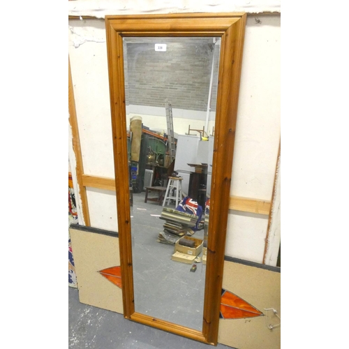 338 - Full length pine wall mirror.