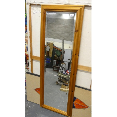 339 - Full length pine wall mirror.