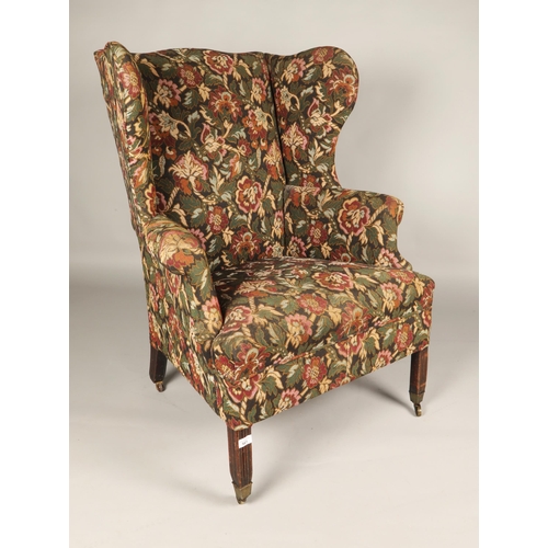 615 - 19th century wing easy chair upholstered in floral fabric