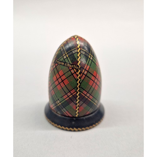 41 - Mauchline tartan ware 'Prince Charlie' bobbin / thimble holder 