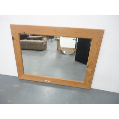 106 - Shield-shaped mirror, painted mirror and a modern pine-framed mirror.  (3)