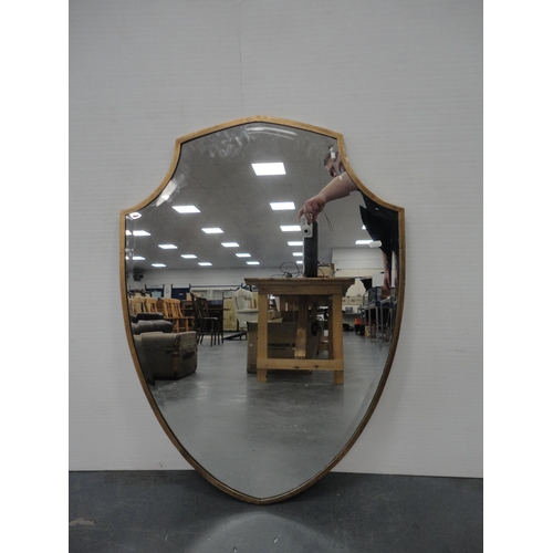 106 - Shield-shaped mirror, painted mirror and a modern pine-framed mirror.  (3)