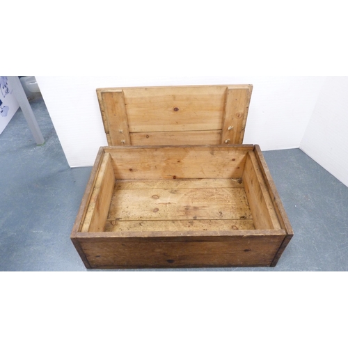 183 - Two wooden crates containing Gipron roller skates, also tools, chisels etc., and another empty crate... 
