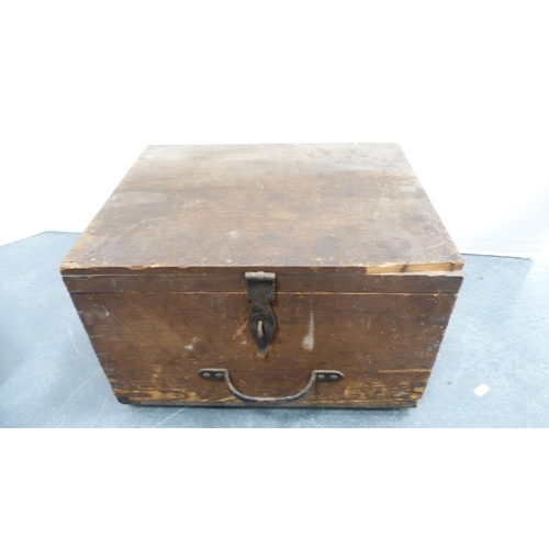183 - Two wooden crates containing Gipron roller skates, also tools, chisels etc., and another empty crate... 