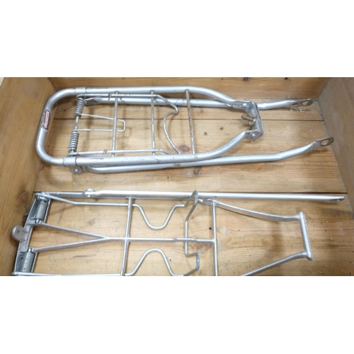 183 - Two wooden crates containing Gipron roller skates, also tools, chisels etc., and another empty crate... 