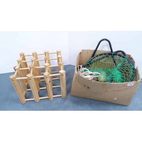 184 - Painted carpet bowls, rope, bottle rack etc.