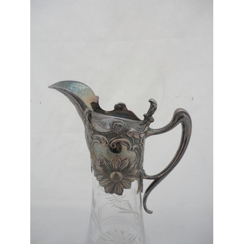 188 - Art Nouveau-style cut glass jug with plated embossed mount and handle