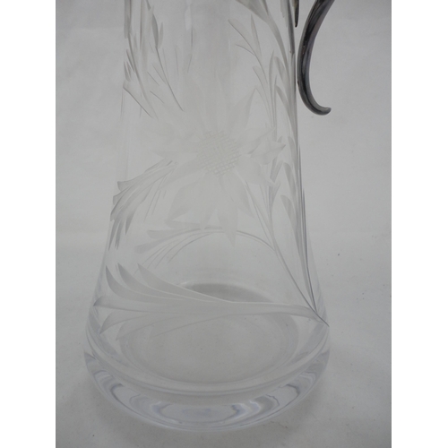 188 - Art Nouveau-style cut glass jug with plated embossed mount and handle