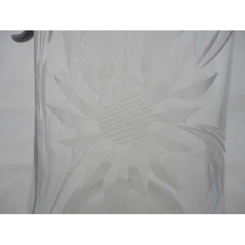 188 - Art Nouveau-style cut glass jug with plated embossed mount and handle