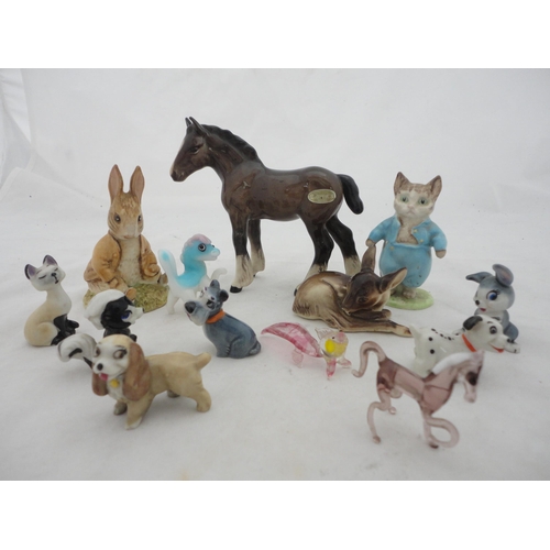 190 - Group of Wade Whimsies, glass animal figures, Beswick 'Tom Kitten' figure, Beswick 'Benjamin Bunny' ... 
