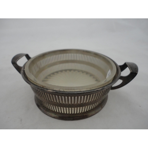 191 - Silver-mounted butter dish with glass insert, silver napkin ring and a small silver prize cup, silve... 