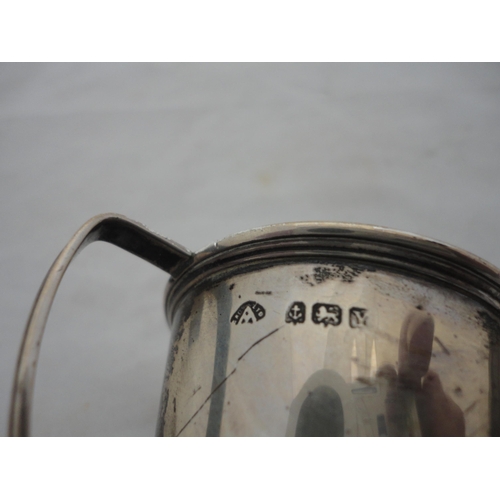 191 - Silver-mounted butter dish with glass insert, silver napkin ring and a small silver prize cup, silve... 