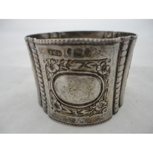 191 - Silver-mounted butter dish with glass insert, silver napkin ring and a small silver prize cup, silve... 