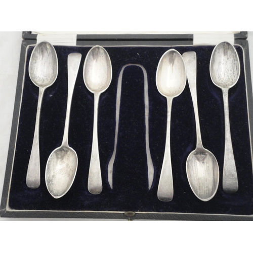 197 - Set of six cased silver teaspoons (lacking tongs).