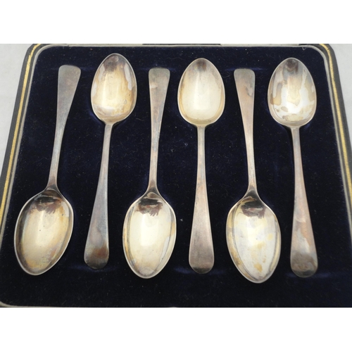 198 - Set of six silver sugar spoons, cased.