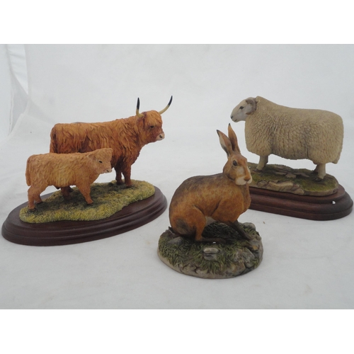 199 - Three Border Fine Arts groups to include a Highland cow and calf, a Cheviot ram sculpted by Ray Ayre... 