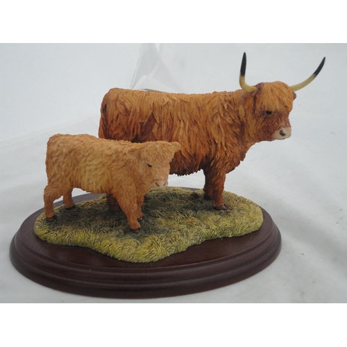 199 - Three Border Fine Arts groups to include a Highland cow and calf, a Cheviot ram sculpted by Ray Ayre... 