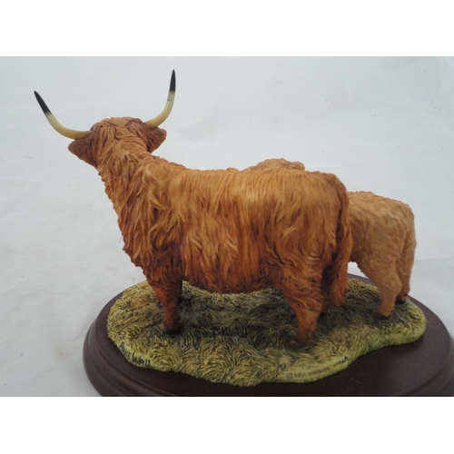 199 - Three Border Fine Arts groups to include a Highland cow and calf, a Cheviot ram sculpted by Ray Ayre... 