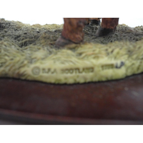 199 - Three Border Fine Arts groups to include a Highland cow and calf, a Cheviot ram sculpted by Ray Ayre... 