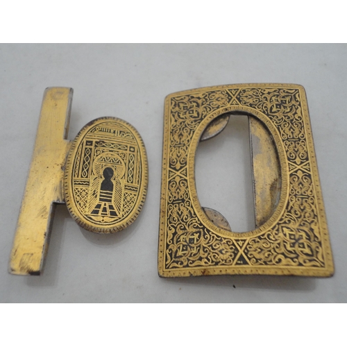 211 - Pair of Japanese Satsuma buckles and a Japanese gilt metal buckle.&nbsp; (3)
