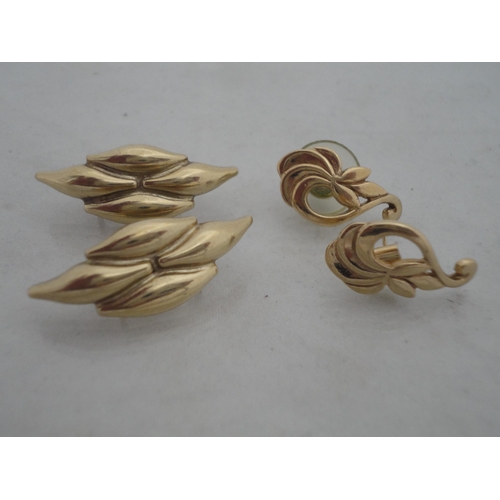 212 - Pair of 9ct gold earrings, 7g gross, and a pair of yellow metal earrings.