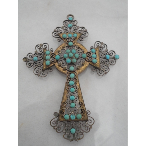 219 - Decorative jewellery to include a turquoise-set cross pendant, pair of turquoise torpedo earrings an... 