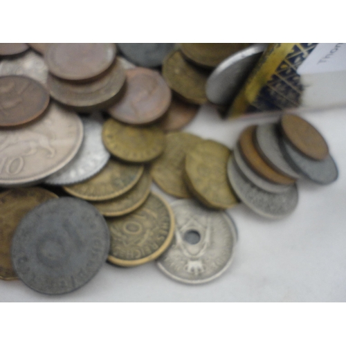 231 - Collection of world banknotes and coinage, contained in a tin.