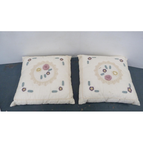 235 - Pair of Spanish embroidered cushions, a double duvet and chair cushions.