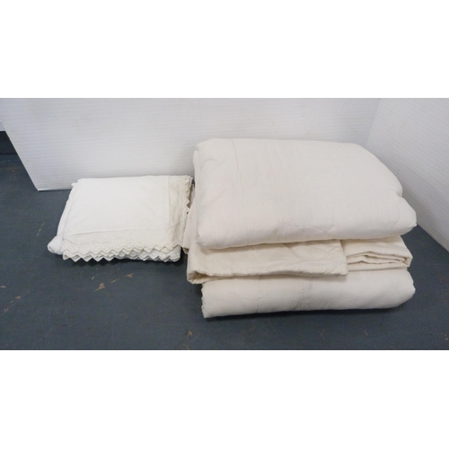 235 - Pair of Spanish embroidered cushions, a double duvet and chair cushions.