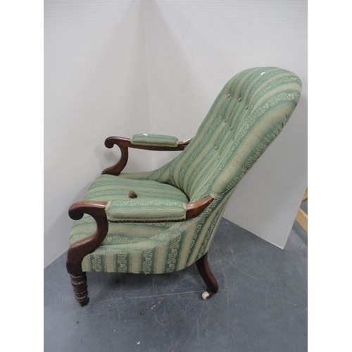 283 - Victorian mahogany framed open armchair on brass castors.