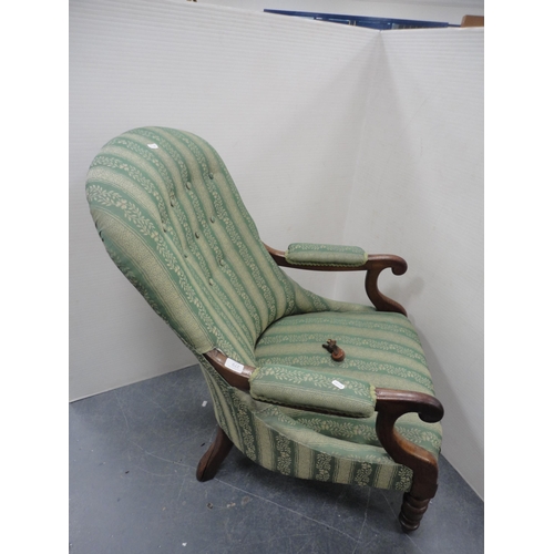 283 - Victorian mahogany framed open armchair on brass castors.