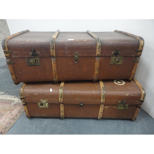 293 - Two wood-bound and canvas travel trunks.