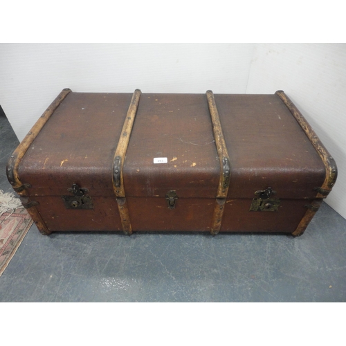 293 - Two wood-bound and canvas travel trunks.