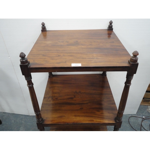 312 - 19th century mahogany whatnot with open tiers above a single drawer.