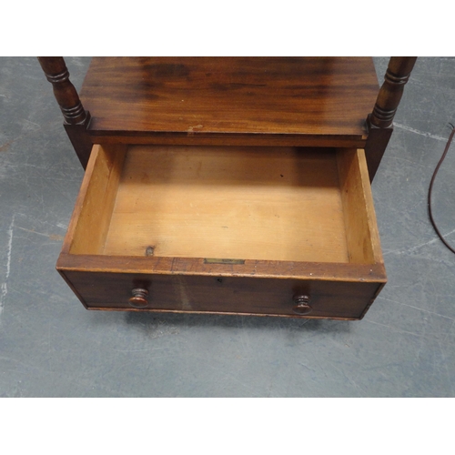 312 - 19th century mahogany whatnot with open tiers above a single drawer.