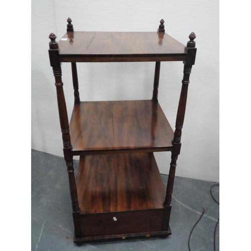 312 - 19th century mahogany whatnot with open tiers above a single drawer.