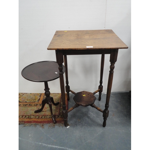 313 - Mahogany wine table and an oak occasional table.  (2)