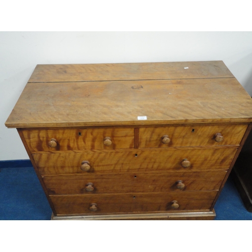 315 - Victorian satinwood chest of two short and three long drawers.