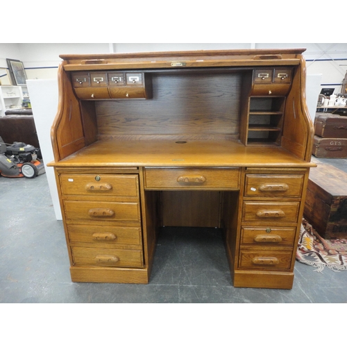 318 - Large oak roll-top desk by Country Desk.