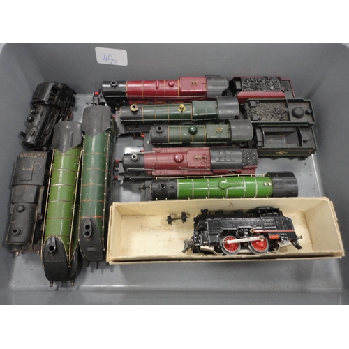 40 - Three cartons containing 00 gauge locomotive parts, coach parts, track etc.