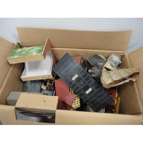 44 - Victorian collector's box and two cartons containing a large quantity of 00 gauge model buildings.