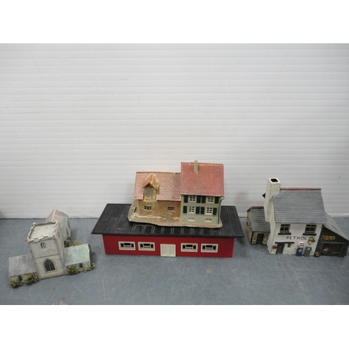 44 - Victorian collector's box and two cartons containing a large quantity of 00 gauge model buildings.