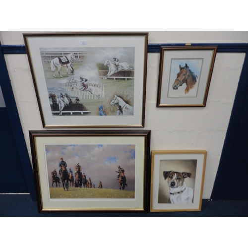 51 - Limited edition horse racing print, signed indistinctly, no. 303/660, another, by Louise Wood of Des... 