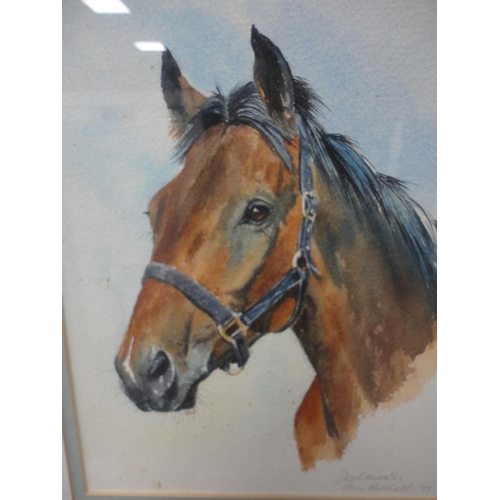 51 - Limited edition horse racing print, signed indistinctly, no. 303/660, another, by Louise Wood of Des... 