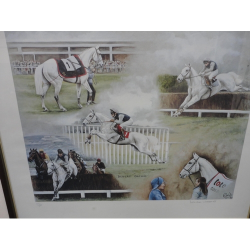 51 - Limited edition horse racing print, signed indistinctly, no. 303/660, another, by Louise Wood of Des... 