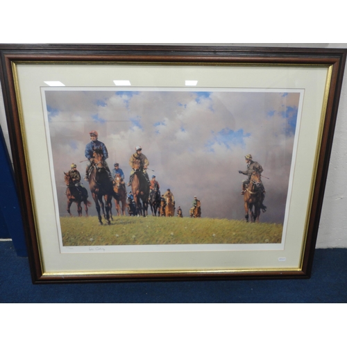 51 - Limited edition horse racing print, signed indistinctly, no. 303/660, another, by Louise Wood of Des... 