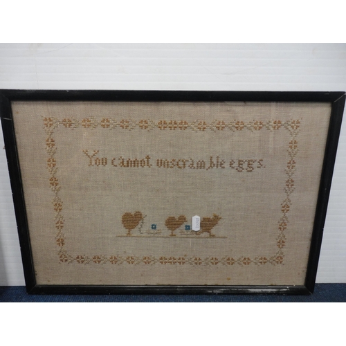 52 - 19th century sampler (worn) in a rosewood frame, and another needlepoint picture.  (2)