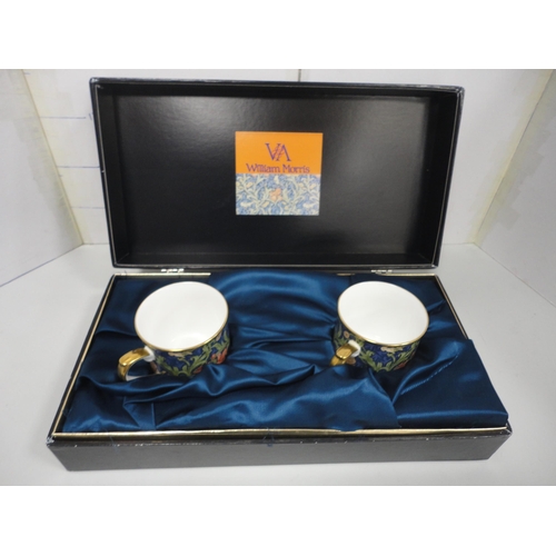 59 - Pair of reproduction William Morris Collection cabinet cups and saucers, boxed, and three Royal Worc... 